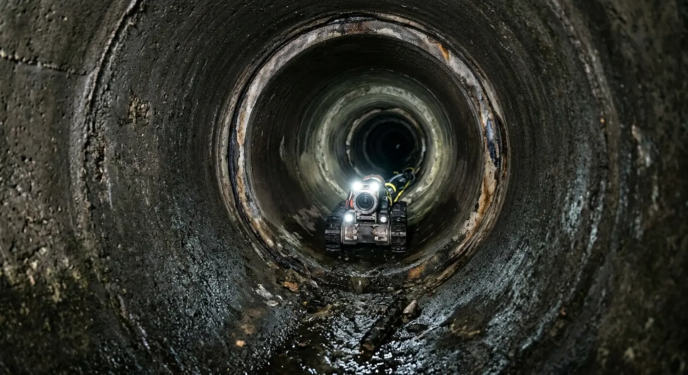 Robotic sewer camera inspecting pipe interior for Sewer Line Cleaning in Belleview
